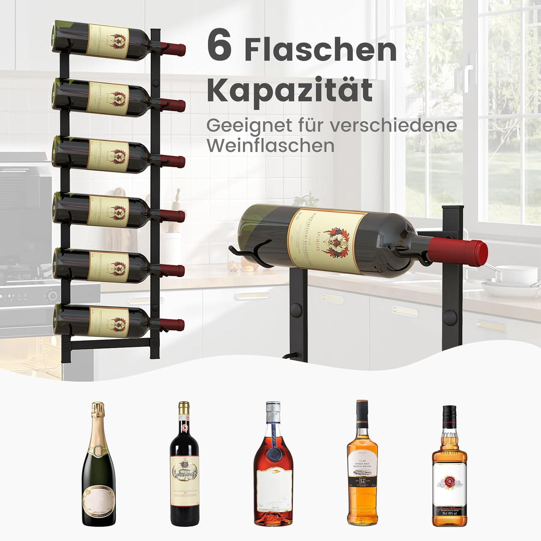 COSTWAY Weinregal Wand für 6 Weinflaschen, Flaschenhalter Metall, Flaschenregal Industrial, Aufbewah