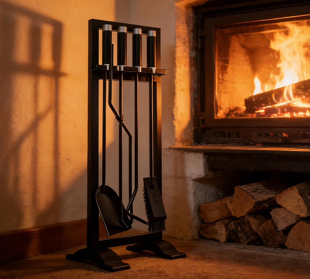 Kingson Kaminbesteck 4-teilig - Inklusive Schürhaken, Schaufel, Bürste & Zange - 61 cm Kaminbesteck