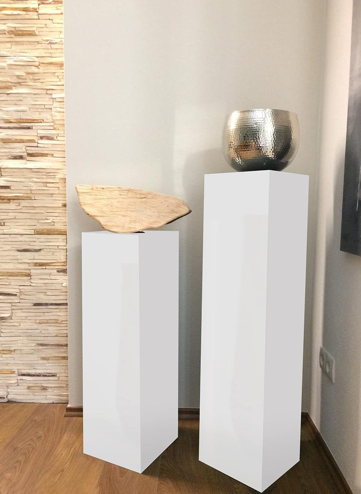 Dekosäule innen/aussen, Säule/Podest/Sockel in 3 Grössen (Weiss Hochglanz, Innensäule 80x25x25 cm) I