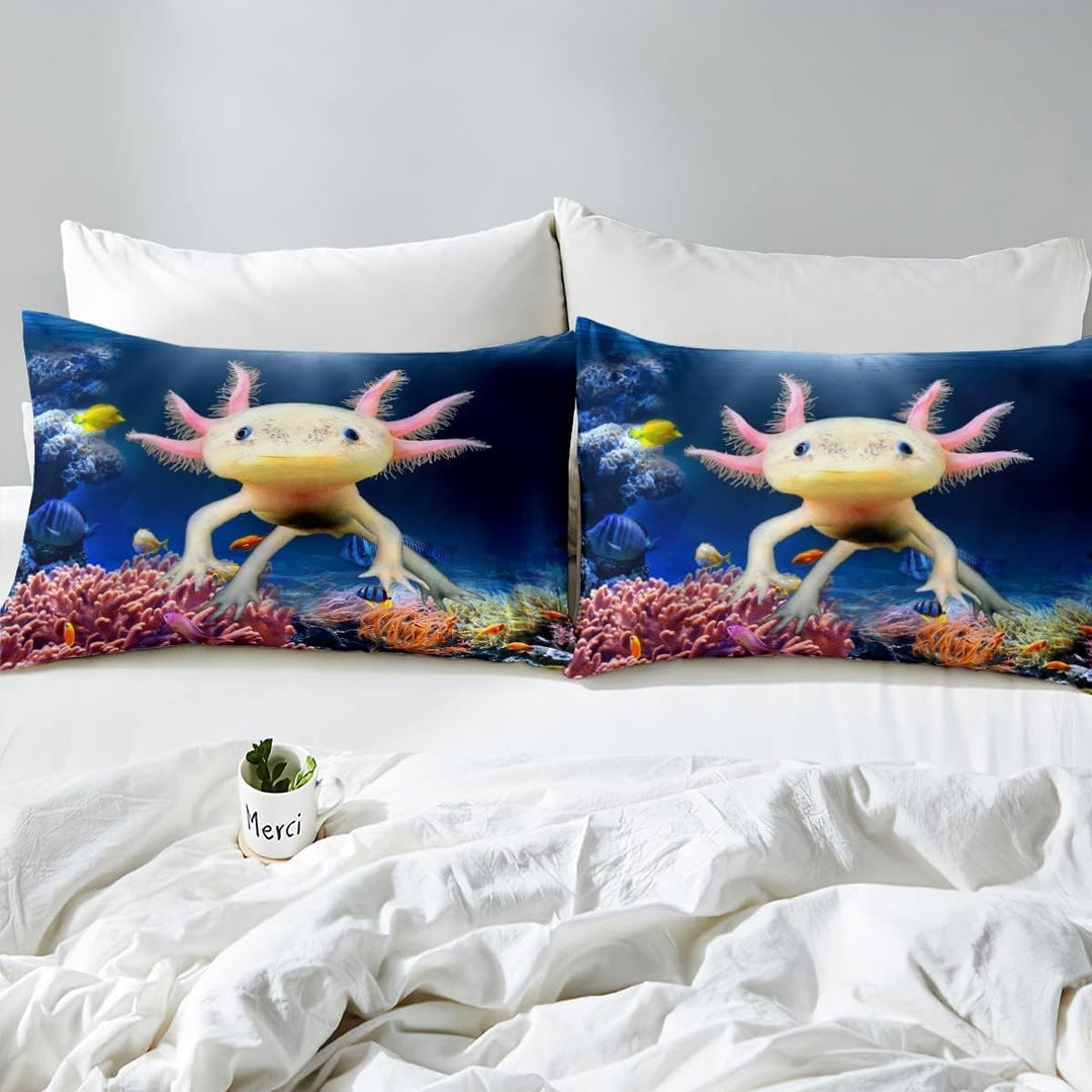Nette Axolotl Bettbezug Set M Grösse, Fisch Meeresleben Bettwäsche Set für Kinder Teens Mädchen Zimm