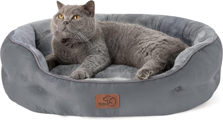 BEDSURE Katzenbett waschbar Katzen Bettchen - 63x53x20cm Katzen Bett grau mit zweiseitig Innenkissen