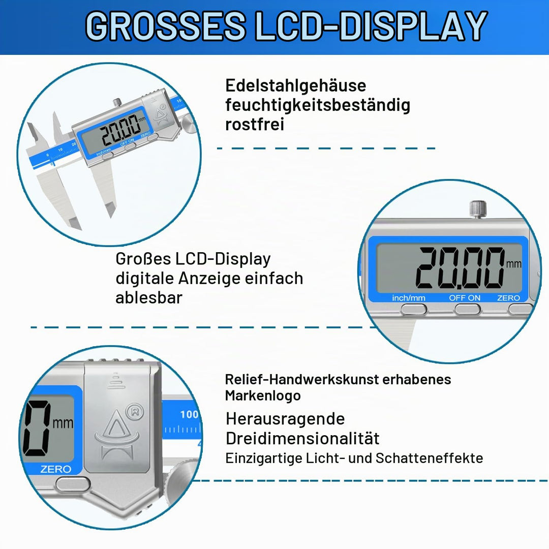 Digital Caliper 6 Inch Measuring Tool Stainless Steel Vernier Caliper Digital Micrometer with Large