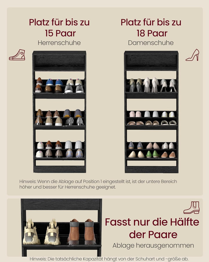 VASAGLE Schuhschrank 3 Klappen, Schuhkipper, Schuhregal, Schuhaufbewahrung, offenes Fach, Trennwand