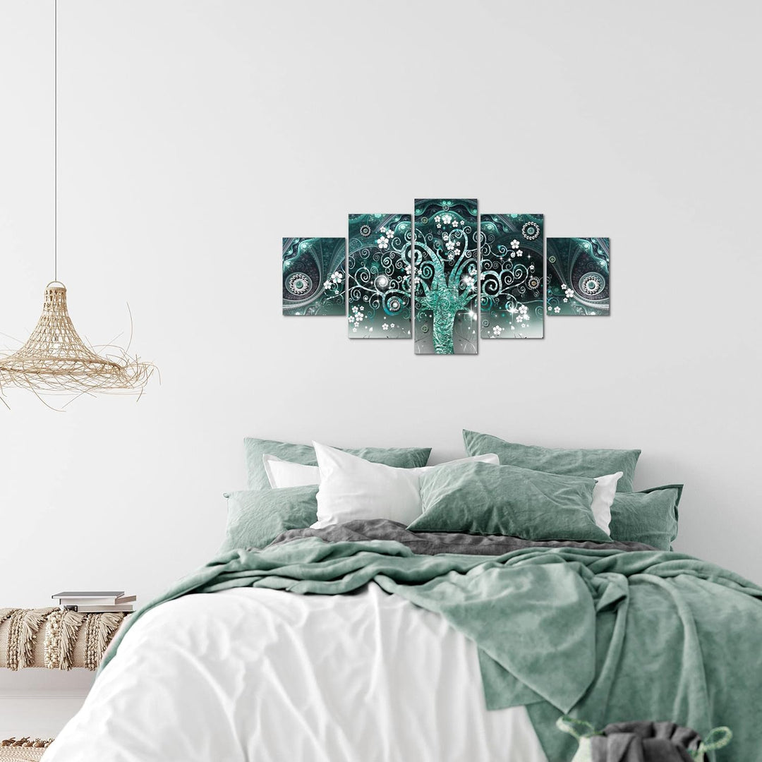 Runa Art Wandbilder Gustav Klimt Baum des Lebens 5 Teilig Bild auf Vlies Leinwand Deko Wohnzimmer Sc