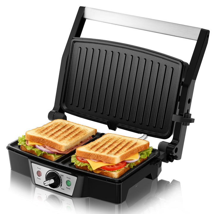 Edelstahl Kontaktgrill Elektrogrill 1500W mit Antihaftplatten | Sandwichmaker & Panini Grill für Ste