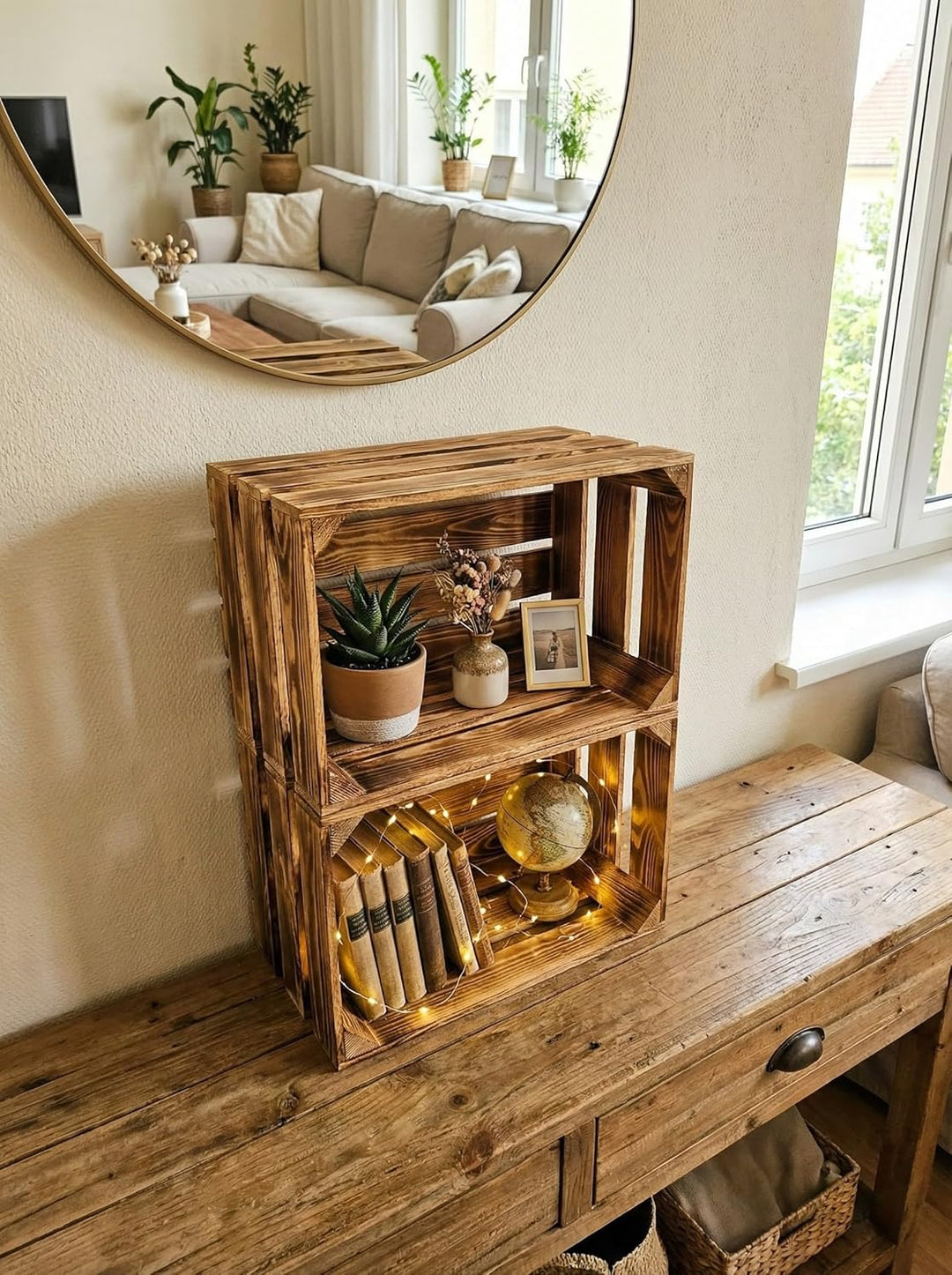 Teramico Vintage Holzkisten 40 x 30 x 25cm geflammt | Weinkisten &amp; Obstkisten | Set-Angebote (6er Se