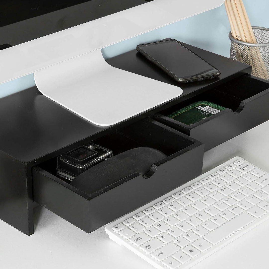 SoBuy Schreibtisch Organizer, Monitorständer mit 2 Schubladen, Monitorerhöhung für Schreibtisch, Mon