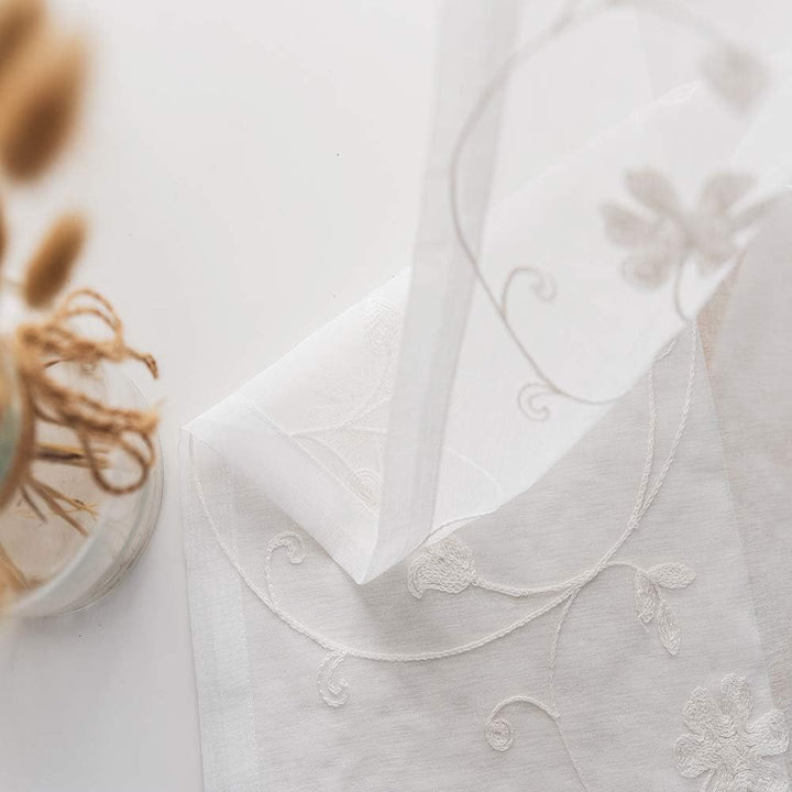 Transparente Vorhänge Mit Blumenstickerei, 114 cm Länge, Stangentasche, Voile für Wohnzimmer, Schlaf