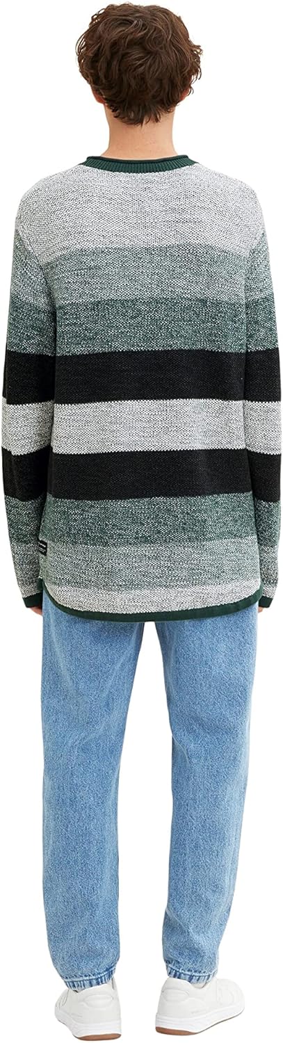 TOM TAILOR Denim Herren Strickpullover mit Streifen L 30905 - Green Off White Color Flow, L 30905 -