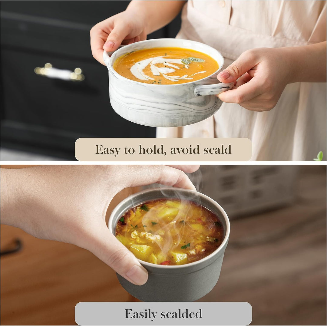 MALACASA Suppenschalen mit Griffen, 800 ML Porzellan Suppenschalen Set von 4, Elfenbein weiss servie