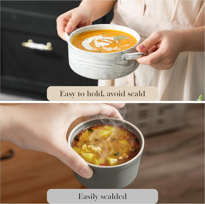 MALACASA Suppenschalen mit Griffen, 800 ML Porzellan Suppenschalen Set von 4, Elfenbein weiss servie