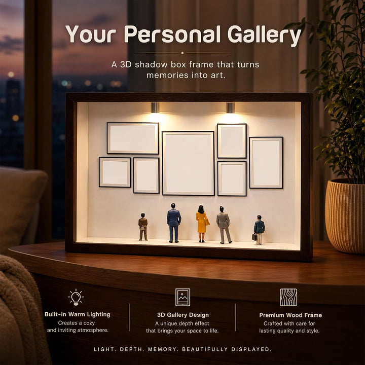DIY Mini Museum Bilderrahmen Set, Schwarzer Rahmen 22,7x31 | 7 Mini-Fotorahmen, 8 Miniatur-Figuren 2
