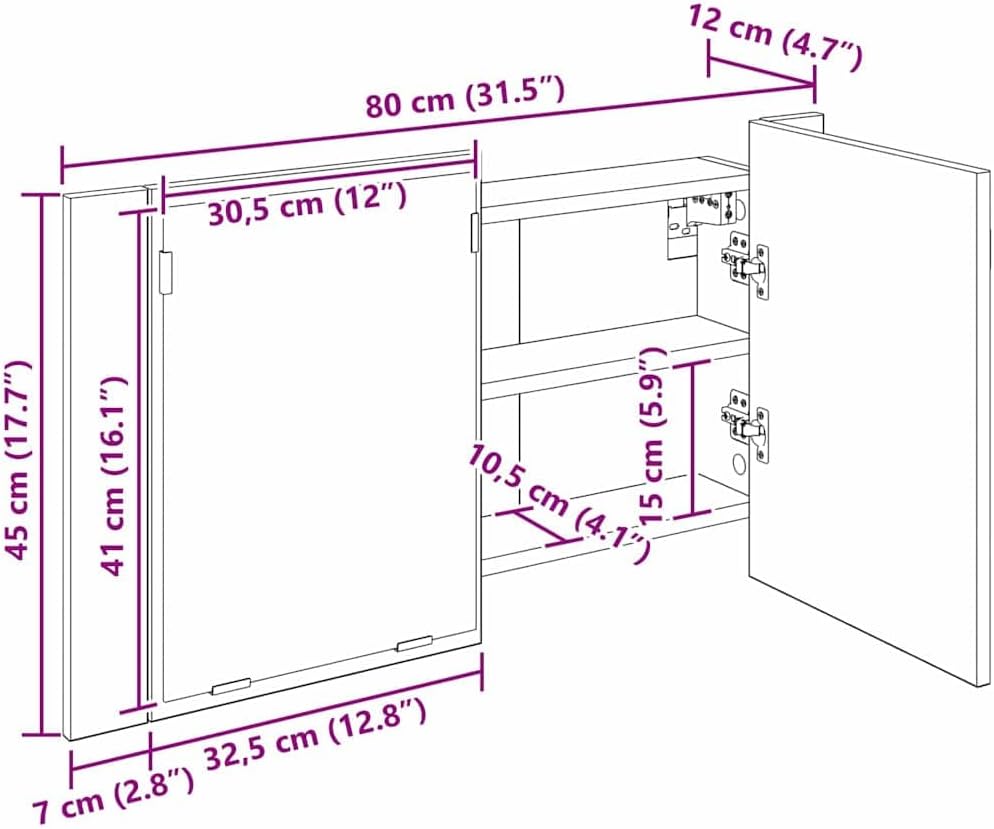 vidaXL Badezimmerspiegelschrank Altholz 80 x 12 x 45 cm Holzwerkstoff, Moderner Badezimmerspiegel-Sc