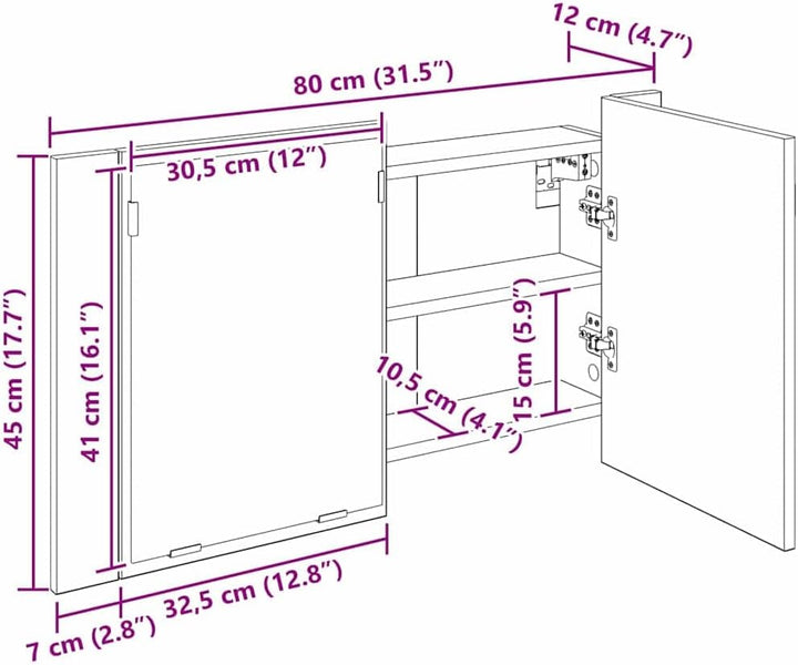 vidaXL Badezimmerspiegelschrank Altholz 80 x 12 x 45 cm Holzwerkstoff, Moderner Badezimmerspiegel-Sc