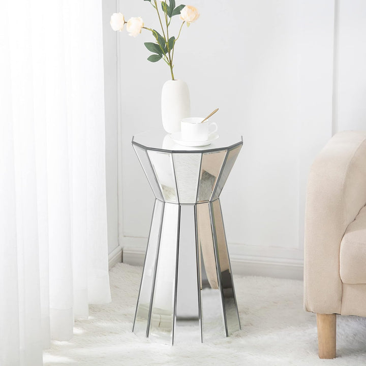 SHYFOY Runder Spiegeltisch Für Wohnzimmer Sofatisch, Moderner Beistelltisch Silber Akzent Beistellti