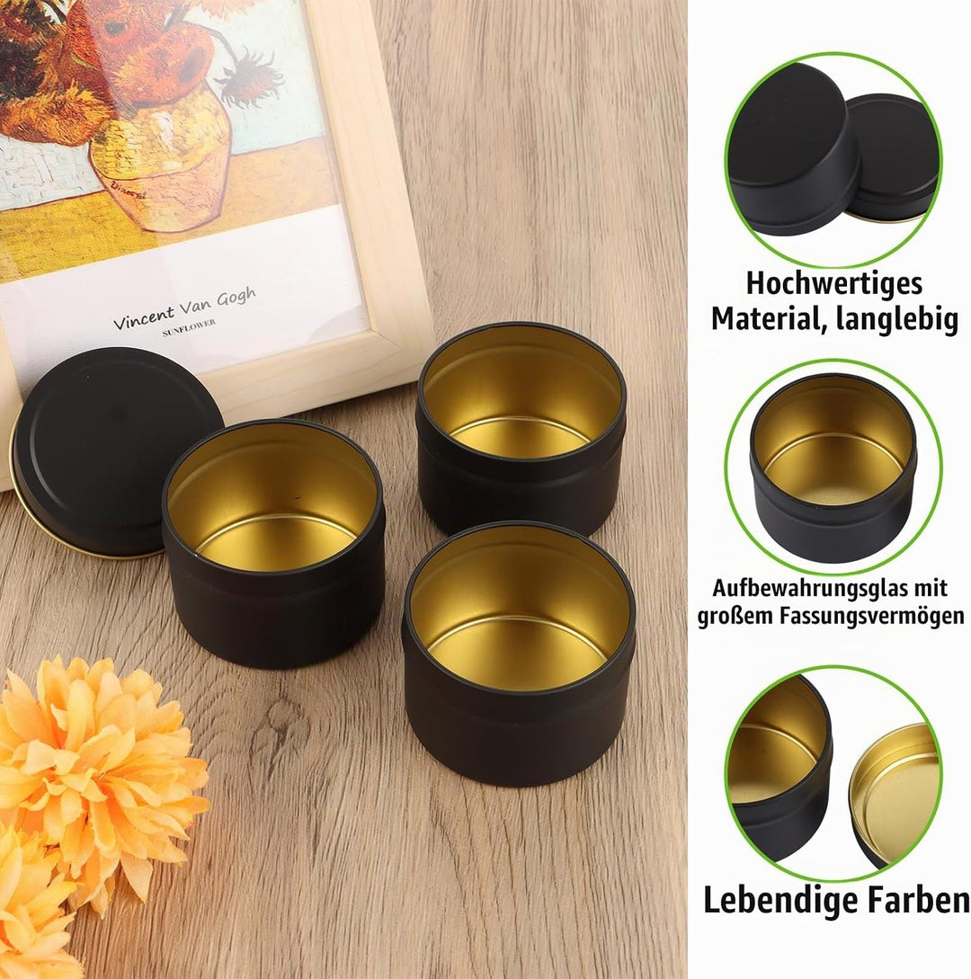 24 Stück Kerzendosen, 120ml Kerzenbehälter Schwarz Leere Kerzendosen aus Metall, Wiederverwendbare R