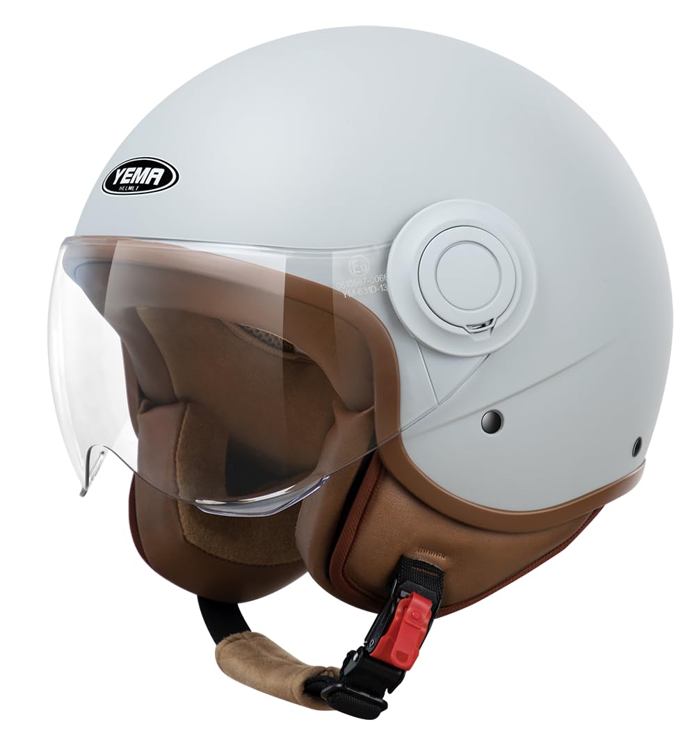 YEMA HELMET Jethelm DW-631 Moped Scooter ECE 3/4 Halbhelm für Herren Damen Kühles Grau M, Kühles Gra