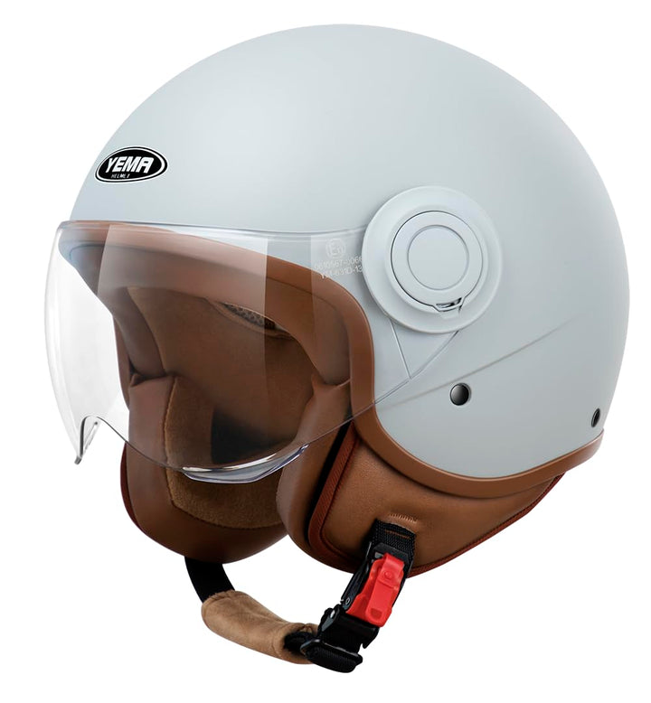 YEMA HELMET Jethelm DW-631 Moped Scooter ECE 3/4 Halbhelm für Herren Damen Kühles Grau M, Kühles Gra