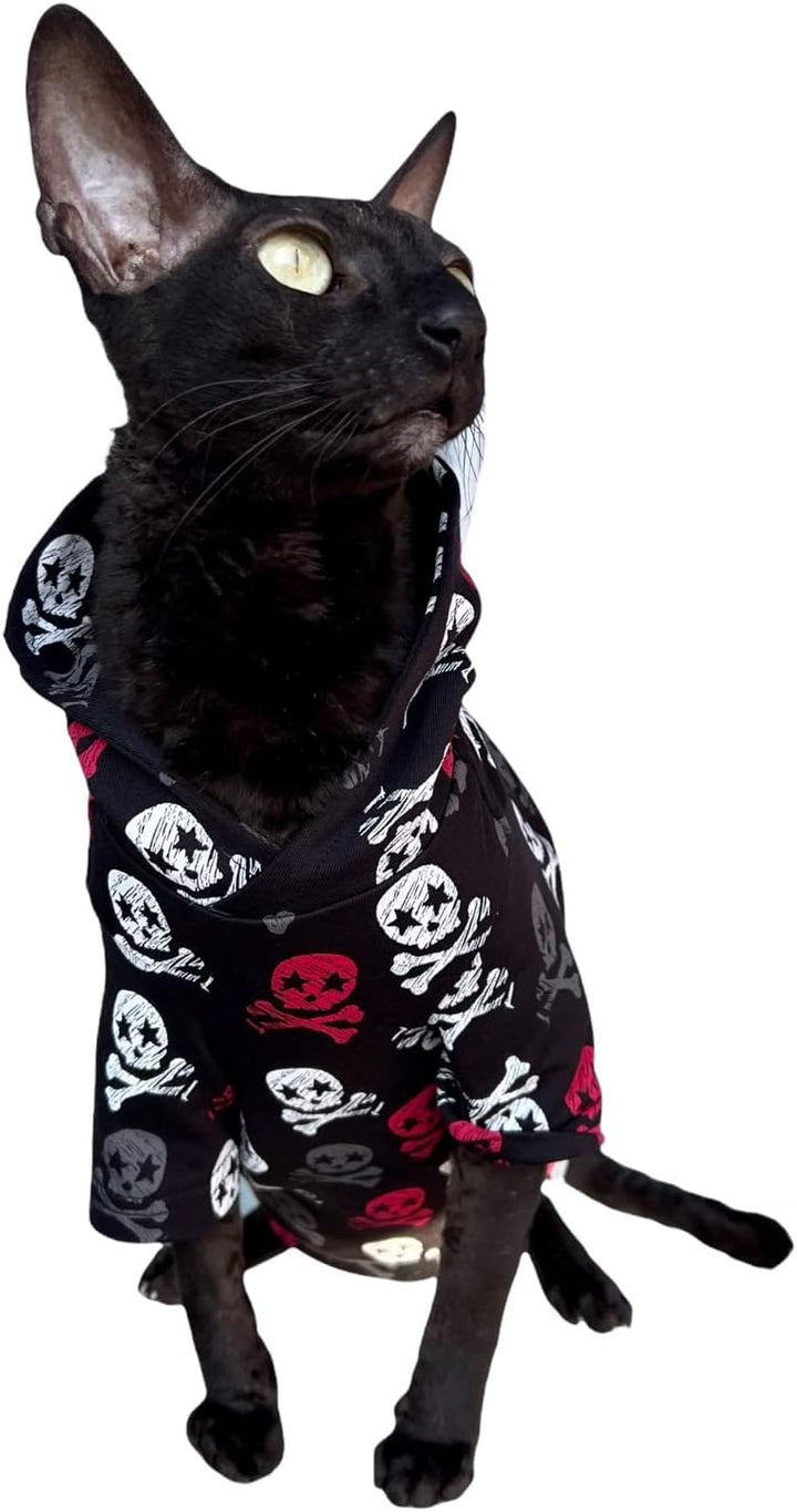 Kotomoda Katzen-Kapuzenpullover mit Totenkopf-Motiv, 100% Baumwolle, fьr Sphynx und nackte Katzen, G