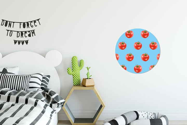 Wandbild Rund Wanddeko Deko Wohnzimmer Bilder 30x30 cm Tomate - Muster - Blau, 30x30 cm