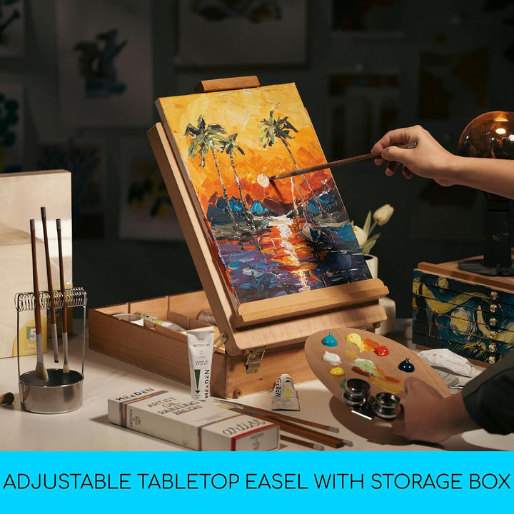 MEEDEN Grosse Studio Skizzenkasten Staffelei, Verstellbare Tischstaffelei aus massivem Buchenholz, K