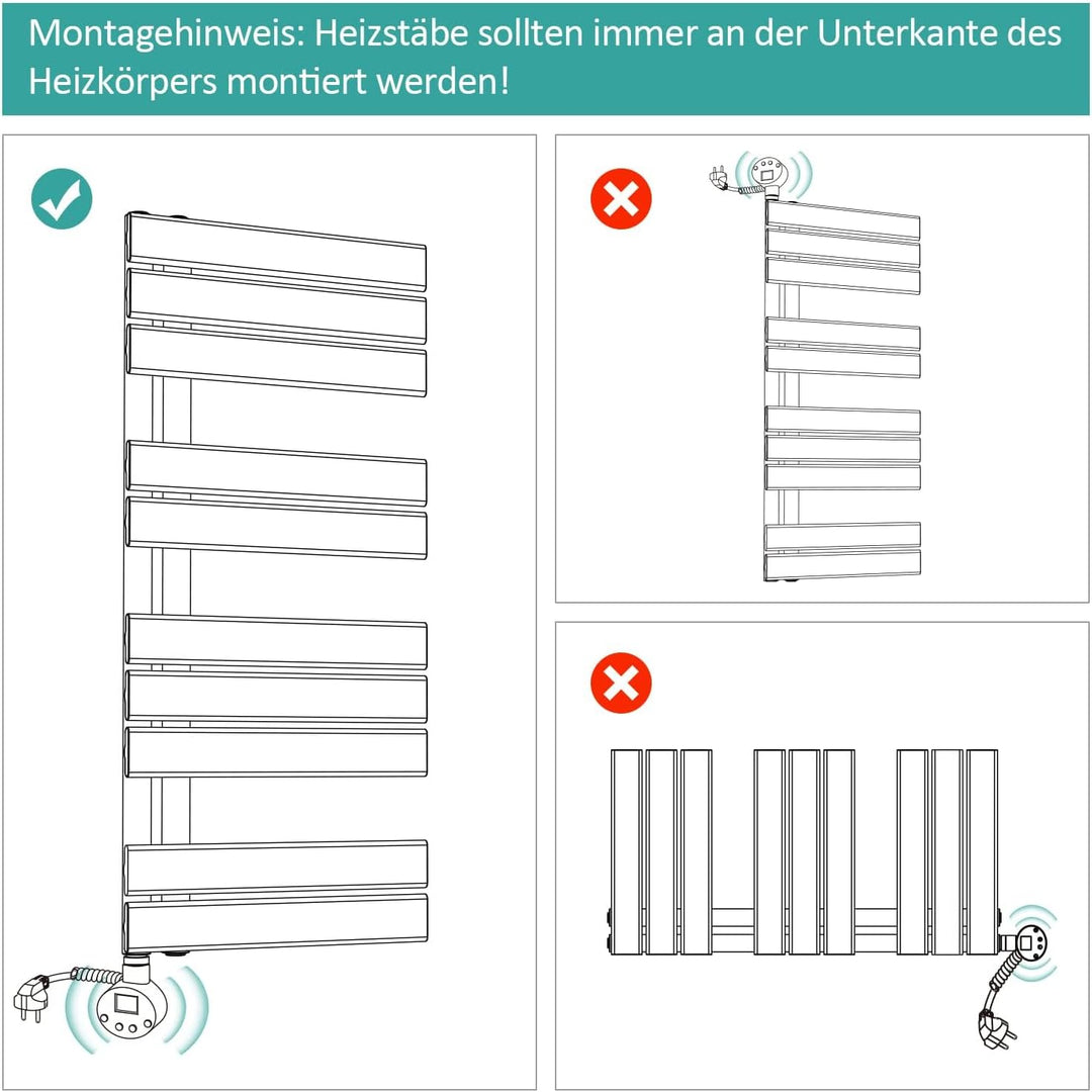 EMKE Handtuchheizkörper Elektrisch 762x600 mm, Flach Badheizkörper Handtuchhalter Elektrisch, Elektr