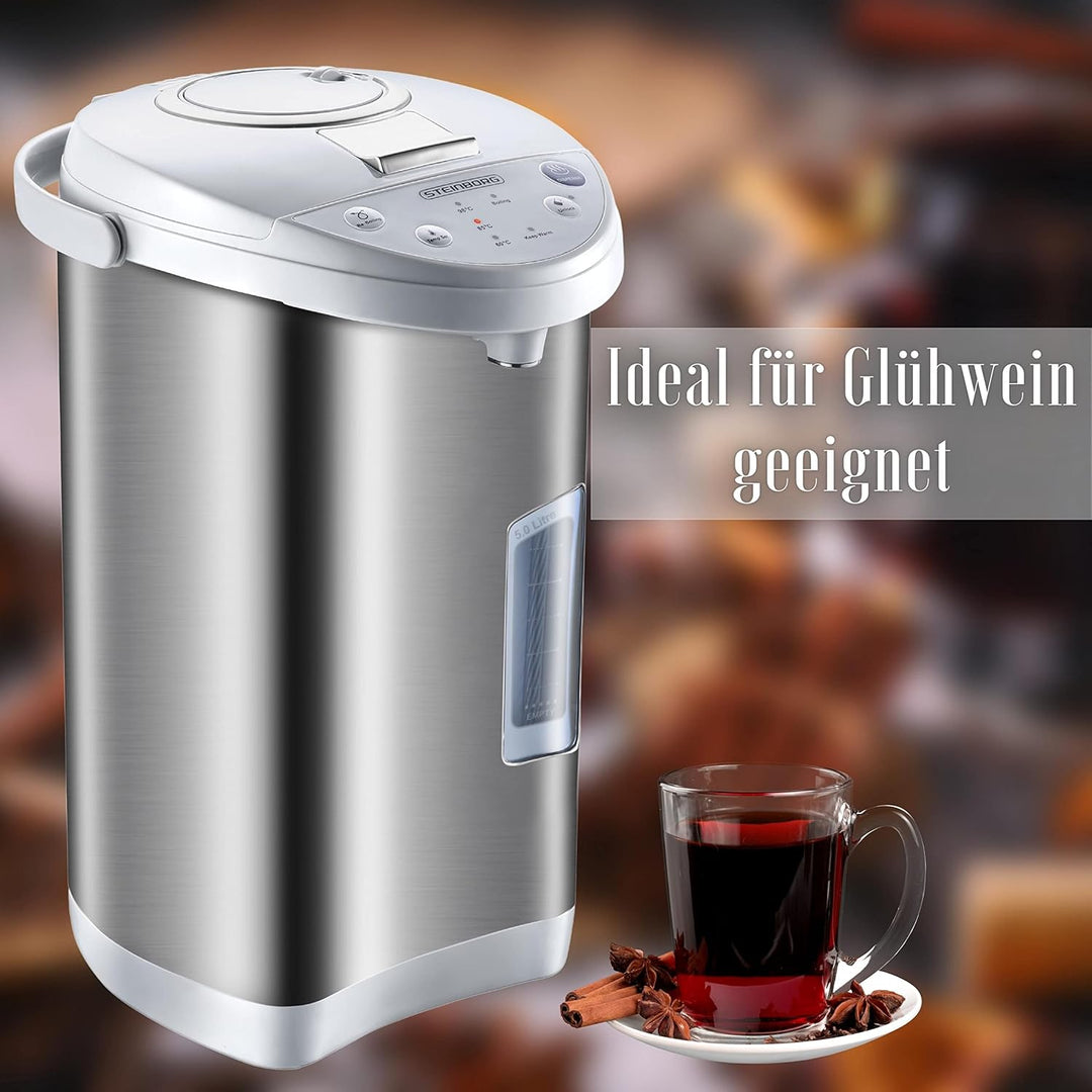 Thermopot 5 Liter | Perfekt für Glühwein geeignet | Edelstahl Heisswasserspender | Glühweinkocher |