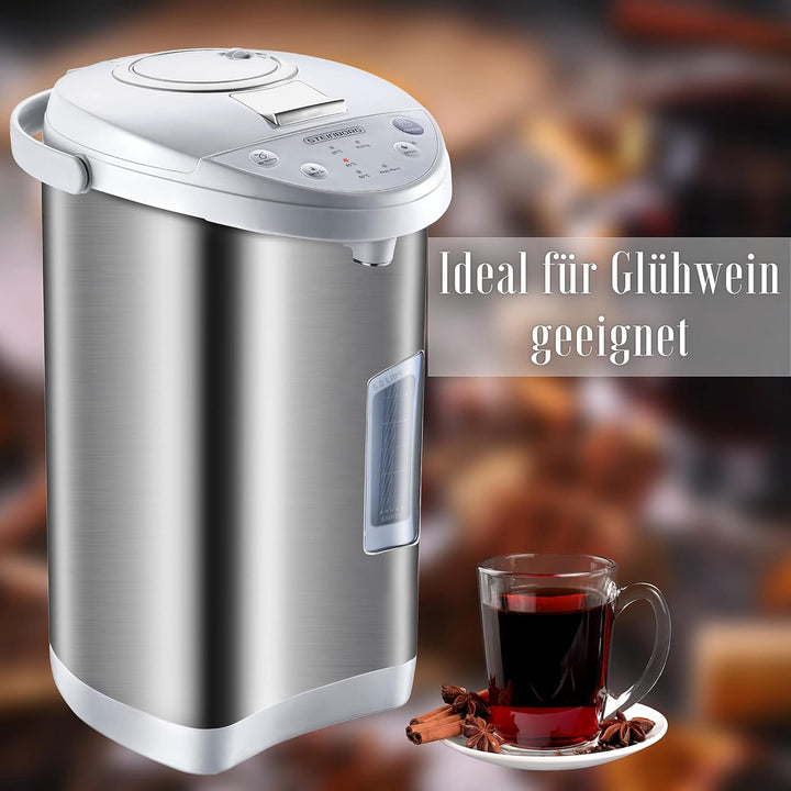 Thermopot 5 Liter | Perfekt für Glühwein geeignet | Edelstahl Heisswasserspender | Glühweinkocher |
