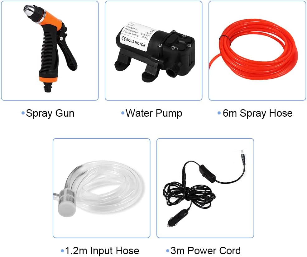 Wasserpumpe,12V Mini Wasserpumpe Tragbarer selbstansaugender Hochdruckreiniger Reiniger Wasserpumpe