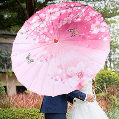 Haofy Japanischer Regenschirm Blumenmuster Geölter Papierschirm Kunstdekor Winddichter Chinesischer