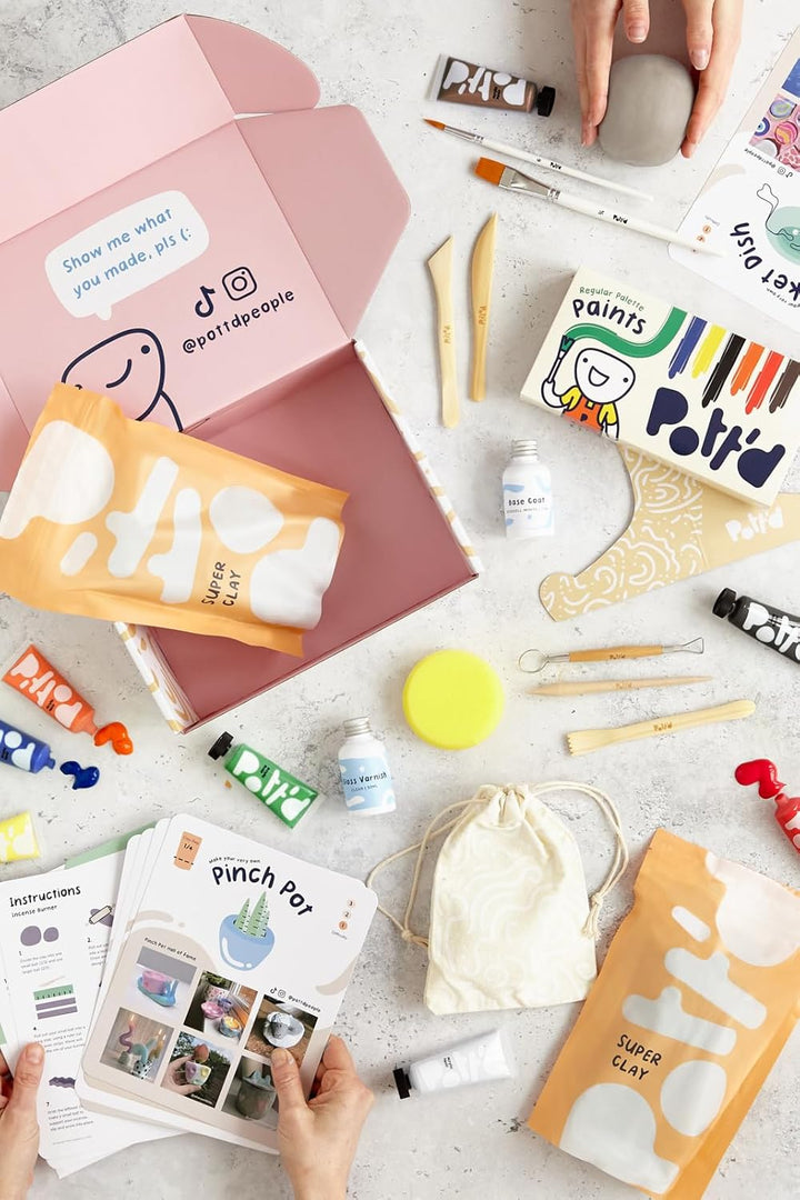 Pott'd Ton Töpferset für Anfänger für zuhause - Lufttrocknend. DIY Set für Erwachsene. Enthält: Luft