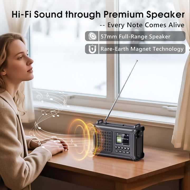 Kurbelradio DAB/UKW, Tragbare Solar Notfallradio mit 12000mAh Wiederaufladbare Powerbank, 2,4 "gross