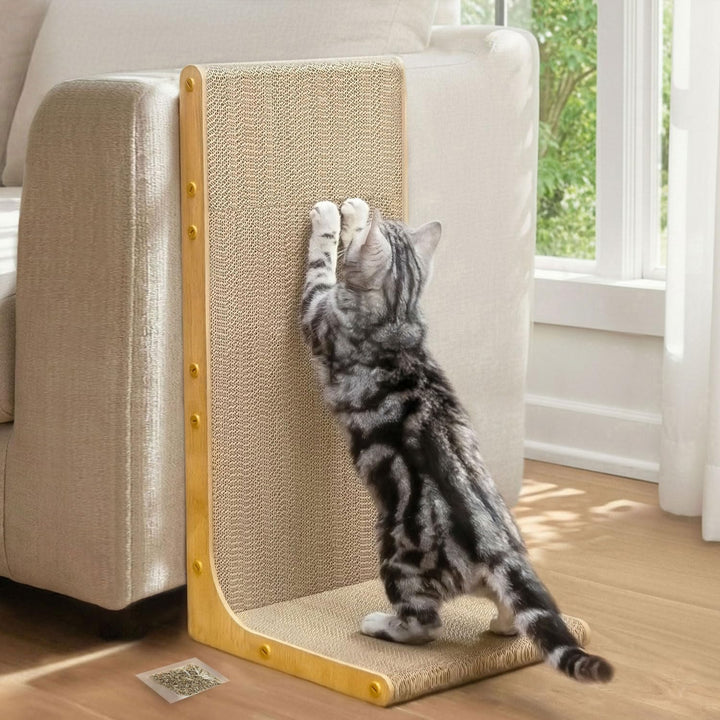 Conlun Kratzbrett für Katzen, 58 cm L-förmige Wandmontage, vertikale Kratzfläche, strapazierfähige P