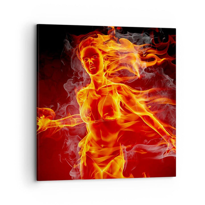 Bilder auf Leinwand 70x70cm Leinwandbild Frau Flammen Illustration Gross Wanddeko Bild Schlafzimmer