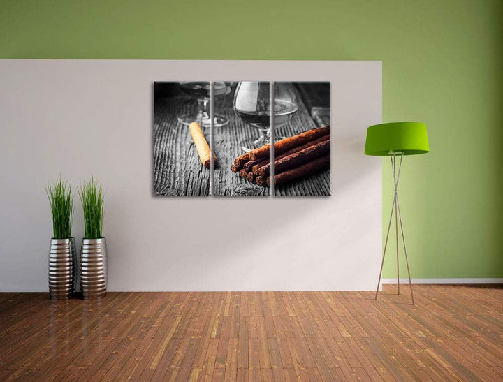 Rauchiger Whisky und kubanische Zigarren schwarz/weiss 3-Teiler Leinwandbild 120x80 Bild auf Leinwan