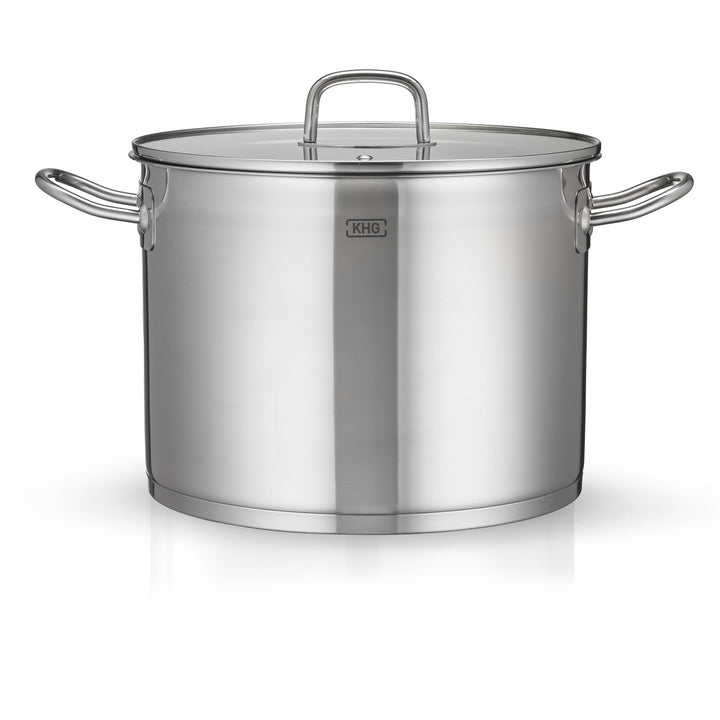 KHG Topf Kochtopf 26 cm, 9 Liter Induktion, Edelstahl unbeschichtet inkl. Glasdeckel - XXL Suppentop