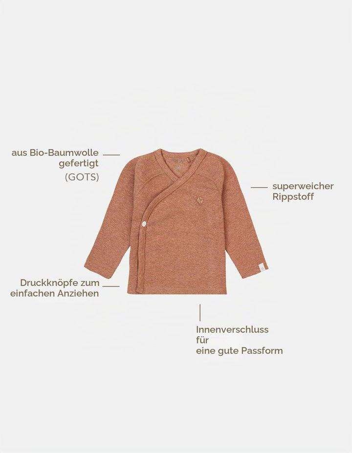 Noppies Unisex Baby U Tee Overlap Ls Rib Nanyuki T-Shirt 44 Cafe Au Lait Melange - N090, 44 Cafe Au