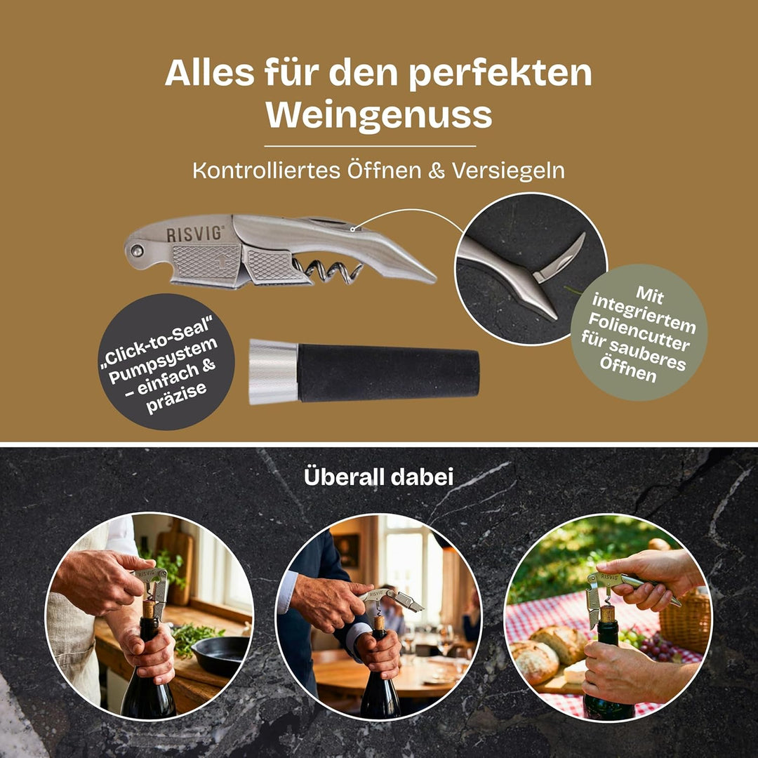 Acutus Weinset – Profi Kellnermesser Korkenzieher & Vakuum-Weinstopfen – Hochwertiges Bar-Set aus Ed