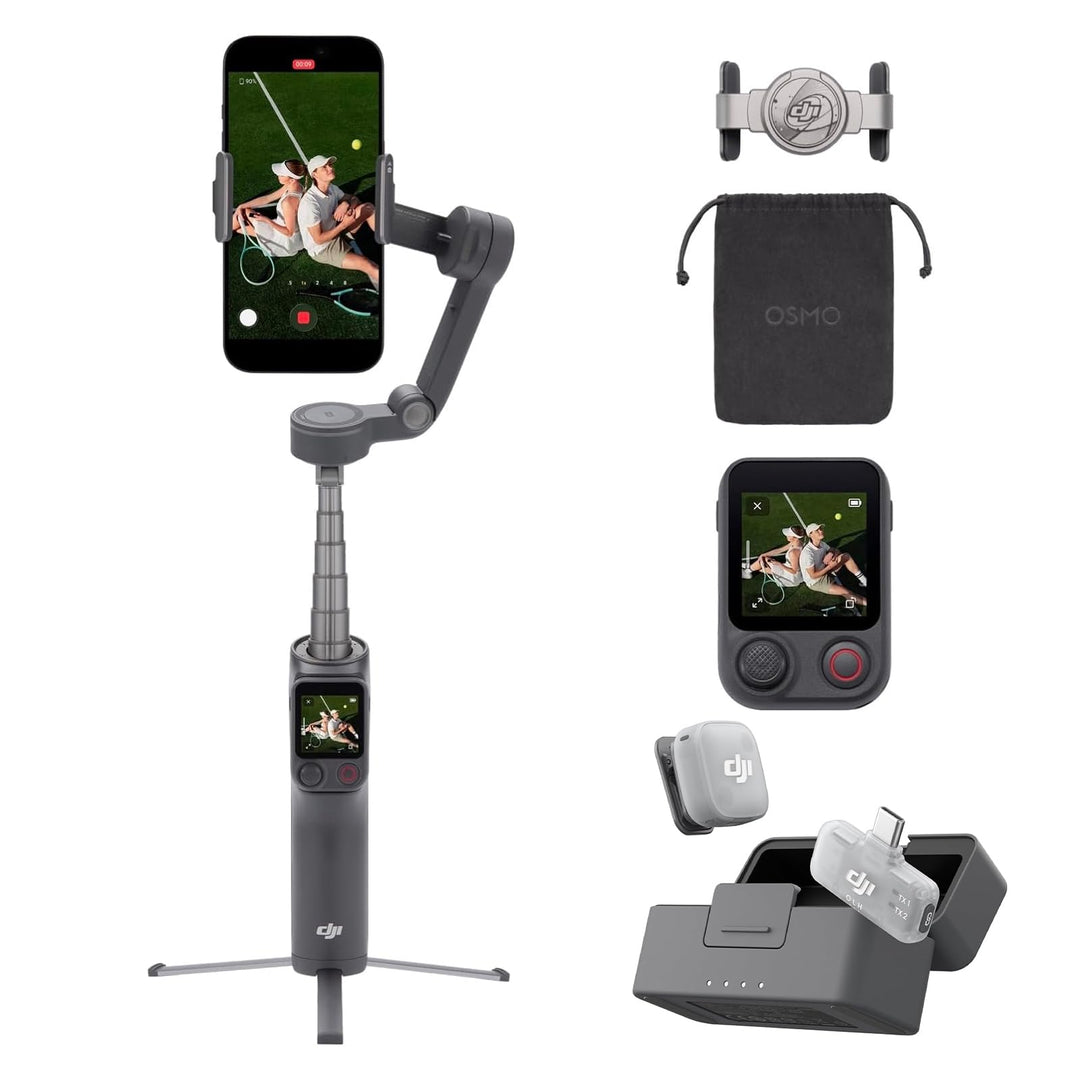 DJI Osmo Mobile 8P Vlog Combo mit Mic Mini 2 (1 TX+1 Mobile RX+Ladeschale), 360°-Schwenk Smartphone