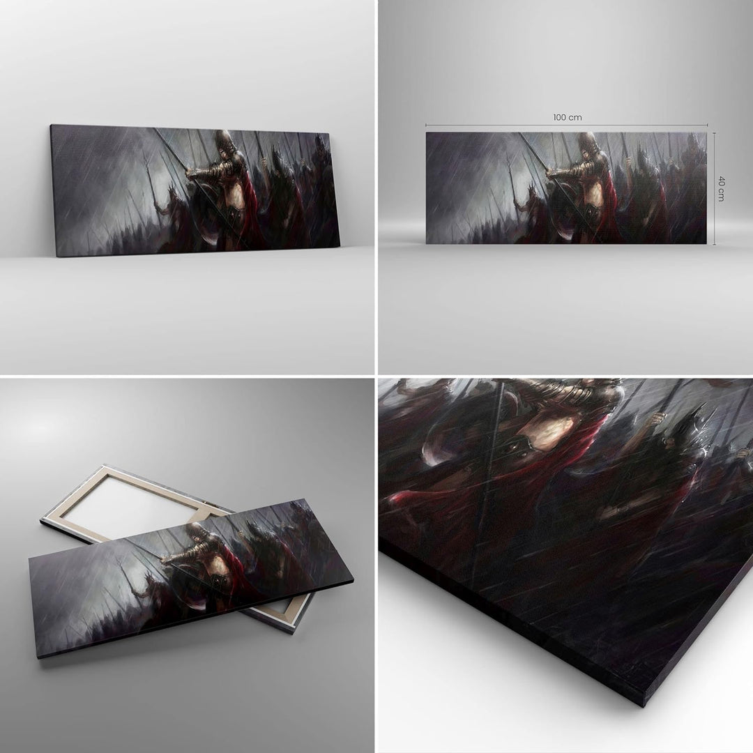 Panorama Bilder auf Leinwand 100x40cm Leinwandbild ritter kampf feld Gross Wanddeko Bild Schlafzimme