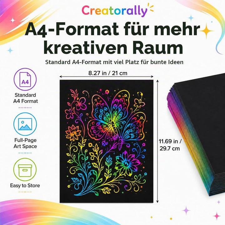 Kratzpapier A4, Bastelpapier für Laser Gravur, Regenbogen 50 Blatt Zum Kinder Zeichnen, Kunstbedarf,