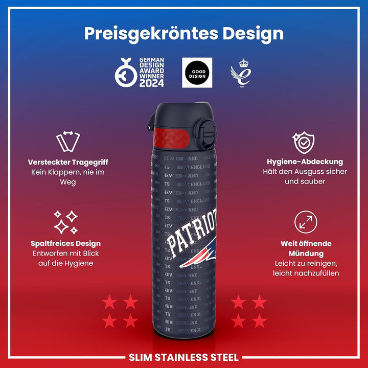 ion8 NFL Edelstahl-Trinkflasche, Auslaufsicher, Einhandöffnung, Sichere Verriegelung, Spülmaschinenf