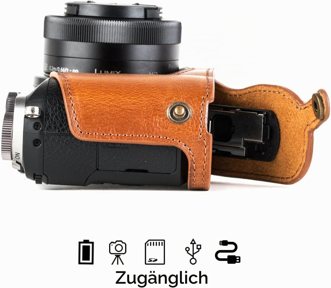 MegaGear Panasonic Lumix DMC-GX85, GX80 mit 12-32mm Objektiv Ever Ready Leder Kamera-Case mit Trager