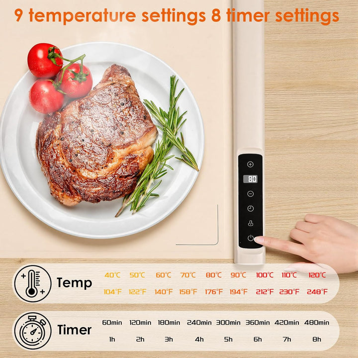 Elektrische Warmhalteplatte für Speisen, GuKKK Faltbare Speisenwärmer mit 9 Einstellbarer Temperatur