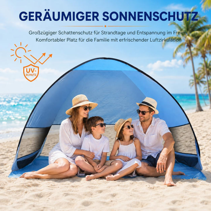 Strandmuschel Pop Up,3–4 Personen,UPF 50+,tragbares Strandzelt | Automatisches Sonnenzelt mit Reissv