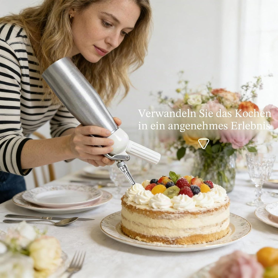 Sahnespender, Sahnesyphon, Sahnespender Edelstahl 500ml, Espuma Flasche, für Sahne, Schlagsahne, Mou