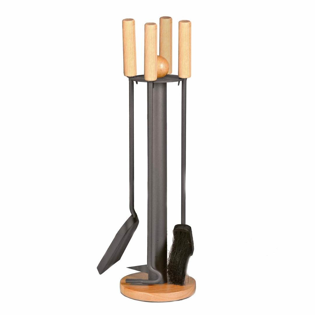raik 21.02.717.2 Kaminbesteck, 4-teilig, anthrazit beschichtet, Holzgriffe, 64cm