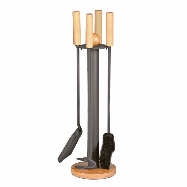 raik 21.02.717.2 Kaminbesteck, 4-teilig, anthrazit beschichtet, Holzgriffe, 64cm