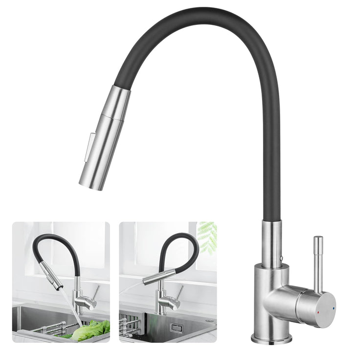 CECIPA Wasserhahn Küche Schwarz, Flexibler Wasserhahn mit 2 Strahlarten, Küchenarmatur Schwarz 360°D