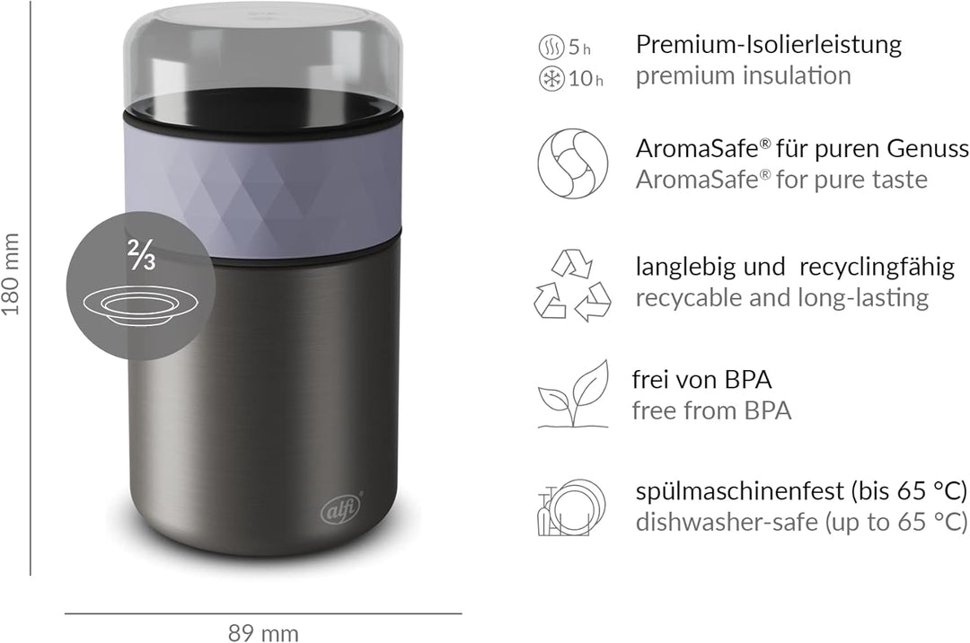 alfi ENDLESS FOOD MUG 500ml, lavender, Thermobehälter für Essen Edelstahl mit Snackpot, 3-teilig, Is